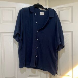 Far Afield Mens blue Cotton gauze button down shirt relaxed summer beach 2XL
